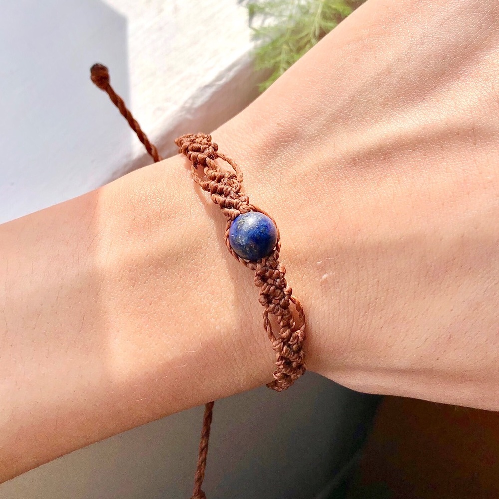 Lapis Lazuli Stone Macrame Boho (Brown) Bracelet